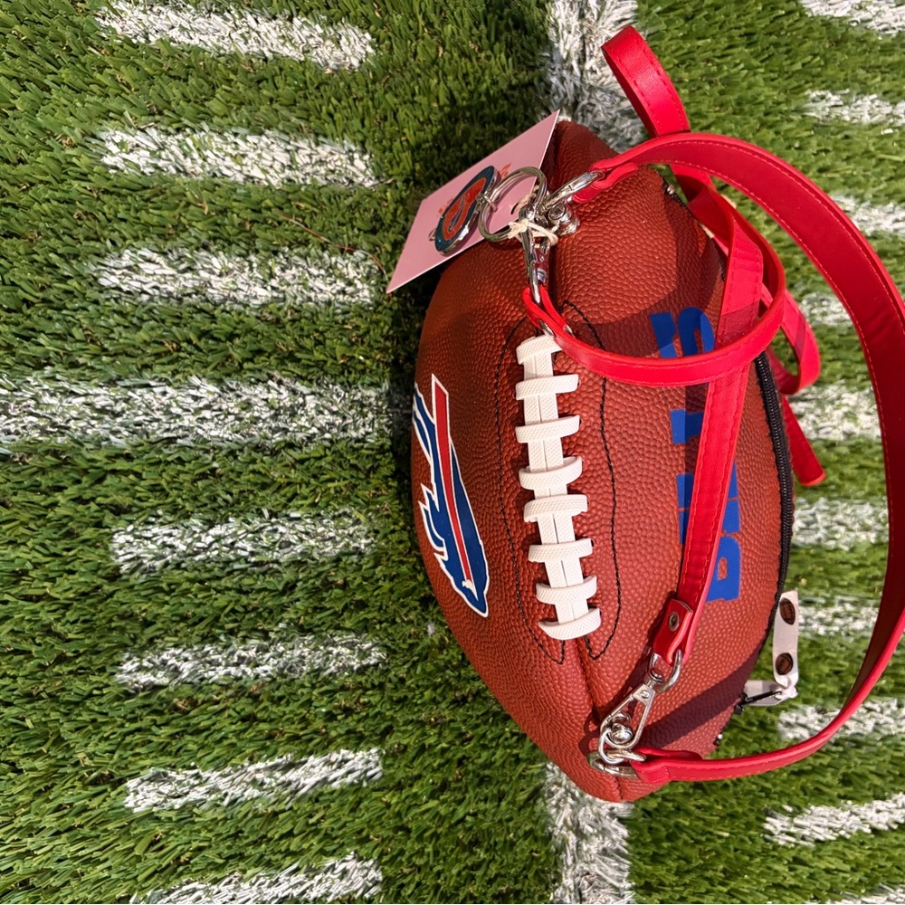 11in Junior sz Football-Shaped Crossbody Bag with Red Strap